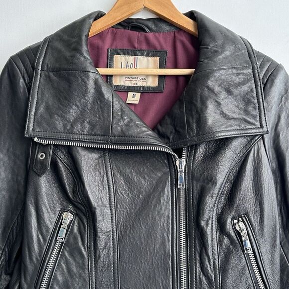 Wilsons Vintage Soft Leather Black‎ Moto Jacket Women's Size Medium Biker Zip - Picture 2 of 15